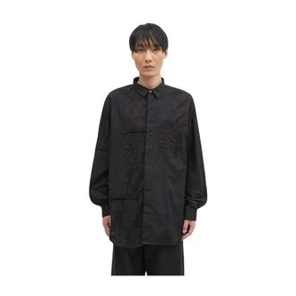 Engineered Garments Overhemden, Heren, Zwart, M, Katoen, Patchwork Short-Collar Shirt