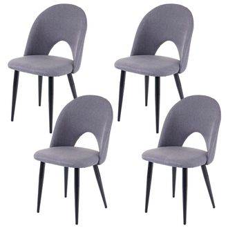 Hhg [nunca Usado] Lote De 4 Silla De Comedor Hhg-209, Silla Silla De Cocina, Tela/textil, Gris Oscuro