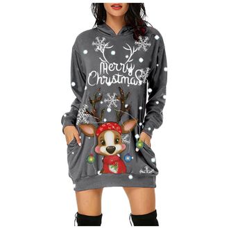 Generic Women Ugly Sweater Dress Novelty Reindeer Snowflakes Knitted Ladies Xmas Dress Womens Christmas Sweater Christmas Cardigan Novelty Reindeer Snowflakes