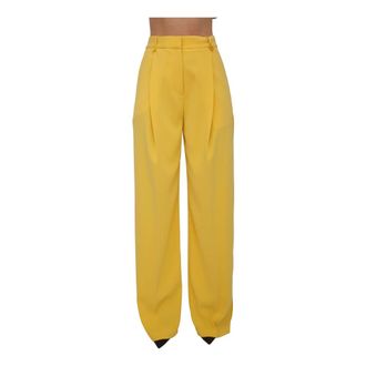 Elisabetta Franchi Lightweight Crepe Trousers with Logo Charm - female - Elisabetta Franchi - Wide Trousers - Yellow - S - Trousers
