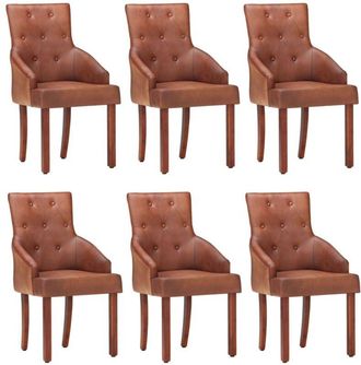 vidaXL Vidaxl - Sillas De Comedor 6 Unidades Cuero De Cabra Aut&eacute;ntico Marr&oacute;n