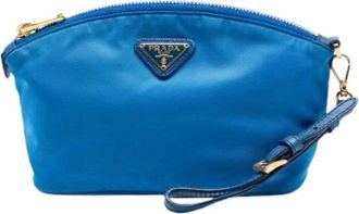 Prada Pre-owned Clutches, female, Blue, Size: ONE SIZE Pre-owned Nylon Wrist Pouch