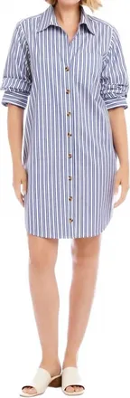 Karen Kane Stripe Ruched Sleeve Shirtdress In Blue With Off White