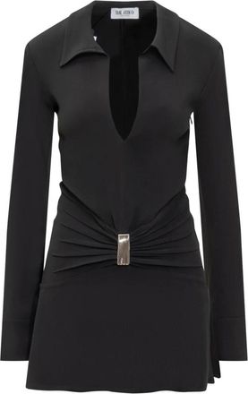The Attico V-Neck Mini Dress - Dames - Korte kleedjes - Zwart - S - Leer - Kleedjes