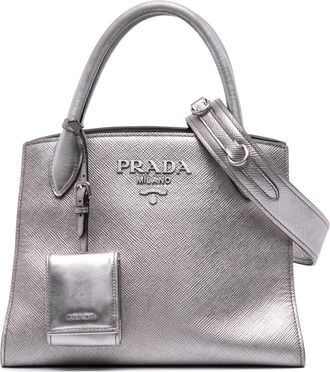 Prada Pre-owned Womens Galleria Top Handle Satchel - Silver Leather - One Size