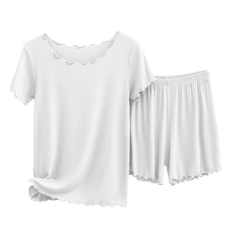 Generic Thin Cotton Ribbed Short Sleeved Shorts Set Womens Pajamas Can Be Worn Outside to Show Temperament Comfortable and Fashionable Home Service Pajamas fo