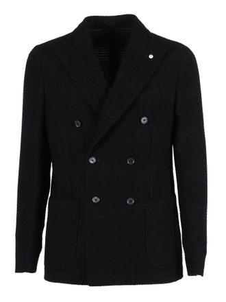 L.B.M. 1911 Black Double Breasted Checkered Jacket