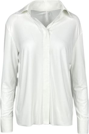 Norma Kamali Witte Polo Shirt met Split Manchetten - Dames - Overhemden - Wit - M - Polyester - Overhemden