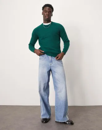 Selected crew neck fluffy alpaca knit sweater in green