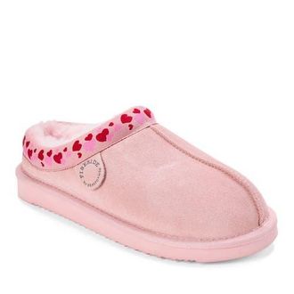 Dearfoams Fireside Greta Genuine Shearling Clog Slipper with Embroidery in Pink Hearts at Nordstrom, Size 8