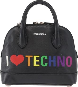 Balenciaga Logo Ville Bag Leather Black Leather Handbag (Pre-Owned)