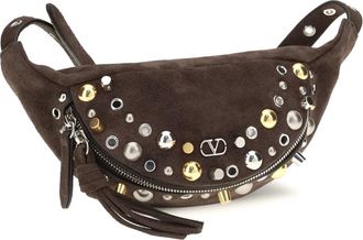 Valentino Garavani Mens Nellc&ocirc;te Suede Fanny Pack Testa Di Moro Calf Leather Bos Taurus Shoulder Bags