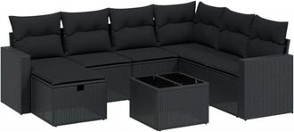 vidaXL Set De Sof&aacute;s De Jard&iacute;n 8 Piezas Y Cojines Rat&aacute;n Sint&eacute;tico Negro Vidaxl