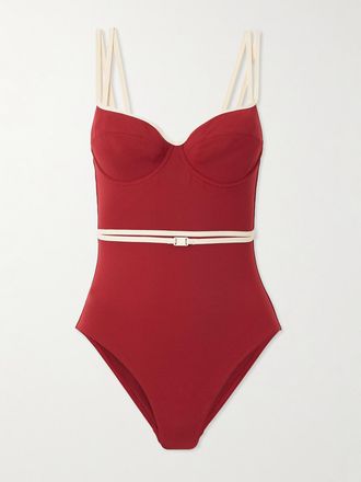 Eres Costume Da Bagno Bicolore Con Cintura Reinette Gia - Rosso