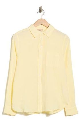 Elie Tahari Long Sleeve Cotton Gauze Button-Up Shirt in Pastel Yellow at Nordstrom Rack, Size X-Large