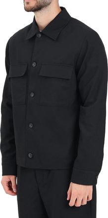 Selected Black Flap Pockets Wool-Blend Casual Shirt