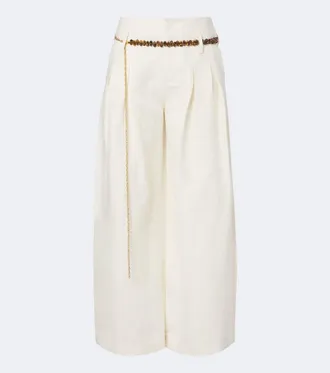 Xu Zhi Belted pleated silk and linen wide-leg pants