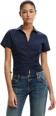 Cotton On Womens Maya Rouched Shirt in Lily Micro Polka Dot Navy at Nordstrom, Size 10