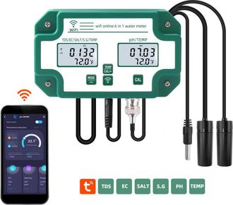 OEM Tuya Wifi Analizador De Calidad Del Agua Seis En Uno, Ph/tds/ec/sg/salinidad/temperatura, Monitoreo Inteligente De La Calidad Del Agua, 220-240v