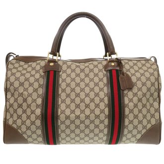 Gucci Brown Green Red Color Gg Supreme Boston Bag (Pre-Owned)