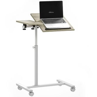 HOMCOM Homcom - Mesa Auxiliar Con Ruedas Mesa Para Sof&aacute; Con Altura Ajustable Superficie Inclinable Y Marco De Metal 57x40x67,5-101 Cm Roble Y Blanco