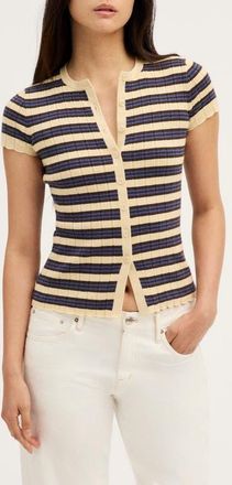 Madewell Short Sleeve Cardigan in Pale Chamois Multi Stripe at Nordstrom, Size Xx-Small