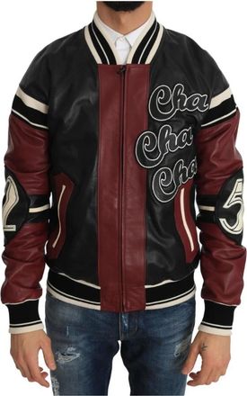 Dolce & Gabbana Zwart Rood Leren Club Lounge Jas - Heren - Bomber jackets - Veelkleurig - XS - Leer - Jassen