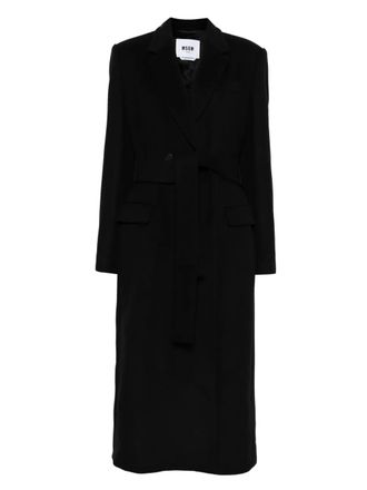 Msgm belted notched coat - women - Fabric - 46 - Black