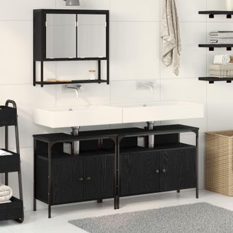 Berkfield Home 3 Piece Bathroom Furniture Set Black Oak Engineered Wood