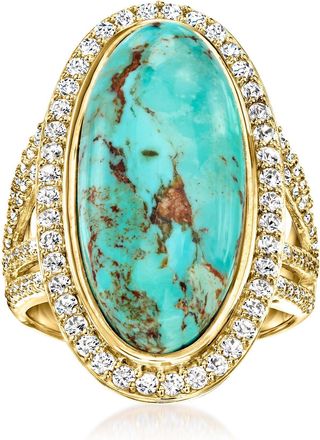 Ross-Simons Mosaic Kingman Turquoise and White Topaz Ring in 18kt Gold Over Sterling
