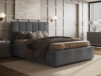 Flair Waltz Fabric Ottoman Bed in Grey | Size: King