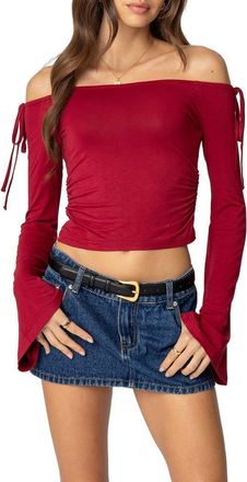 Edikted Keaghan Off the Shoulder Bell Sleeve Top in Burgundy at Nordstrom, Size X-Small