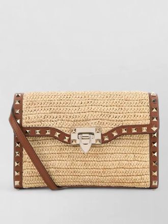 Valentino Garavani raffia crossbody bag rockstud accents strap