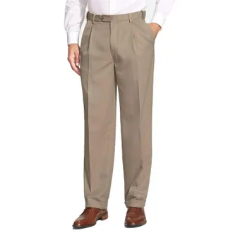 Berle Prime Poplin Trouser - Windsor Double Reverse Pleat In Dark Khaki
