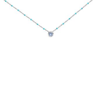 House of Brilliance Sterling Silver Bezel Set Light Blue Aquamarine and Enamel Bead Chain Necklace