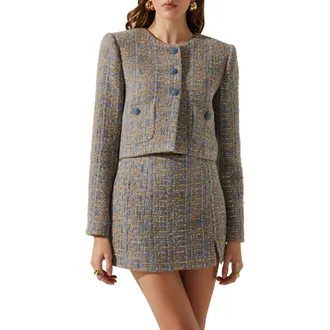 ASTR the Label Lyssa Tweed Jacket in Blue Taupe Silver at Nordstrom, Size Small