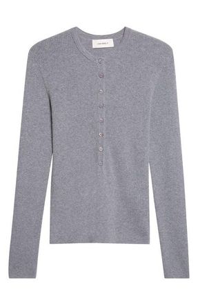 Lisa Yang Airi Cotton & Cashmere Ribbed Henley in Deep Cloud at Nordstrom, Size 0