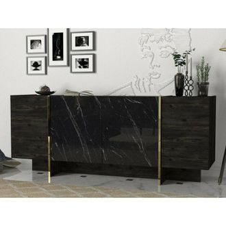 Dmora Aparador Okul, Buf&eacute; De Sal&oacute;n, Aparador De Sal&oacute;n, Despensa De Cocina, 180x47h76 Cm, Negro Y Oro, Con Embalaje Reforzado - Dmora