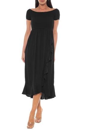 Bebe Cap Sleeve Smocked Midi Dress in Black at Nordstrom Rack, Size X-Large