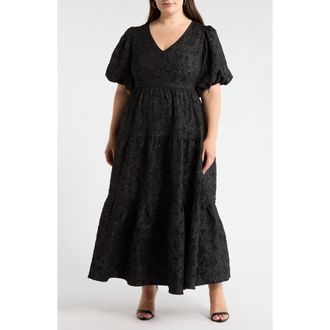 Sugarlips Arielle Floral Jacquard Maxi Dress in Black at Nordstrom, Size 3X