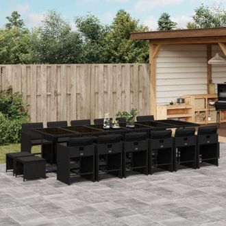 vidaXL Set De Muebles Jard&iacute;n 17 Pzas Con Cojines Rat&aacute;n Sint&eacute;tico Negro Vidaxl