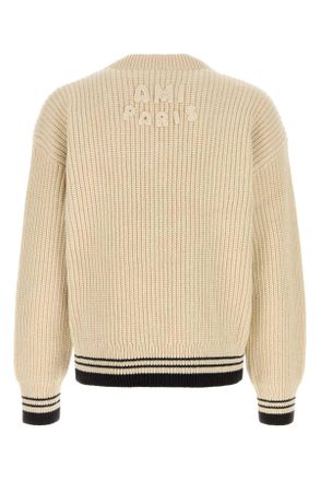 Ami Mens Ivory Wool Blend Sweater Blanccreme Exterior: Virgin Cotton Maglie