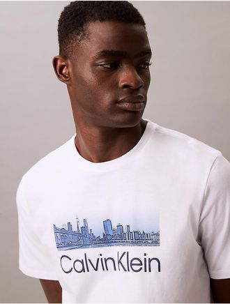 Calvin Klein Jeans Calvin Klein Mens Skyscraper Overlay Crewneck T-Shirt - White - 2XL