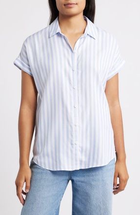 Beach Lunch Lounge Kenzie Stripe Short Sleeve Button-Up Shirt in Mood Ring at Nordstrom, Size X-Small