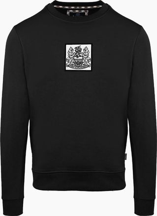 Aquascutum Mens Crew Neck Ribbed Collar Long Sleeve Sweatshirt - Black - Size: 2X large