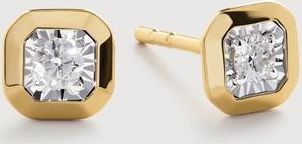 Monica Vinader Gold Asscher Diamond Stud Earrings Lab Grown Diamond