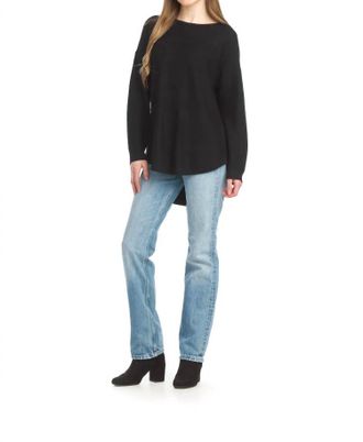Papillon Wool Blend Shirt Hem Sweater In Black