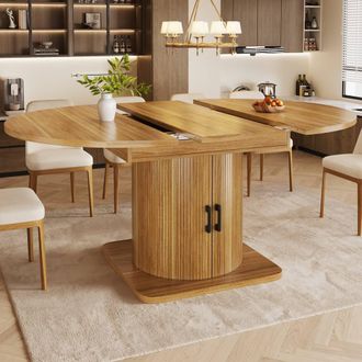 Merax Extendable Dining Table with Wine Rack & Storage, 118-158 cm in Brown
