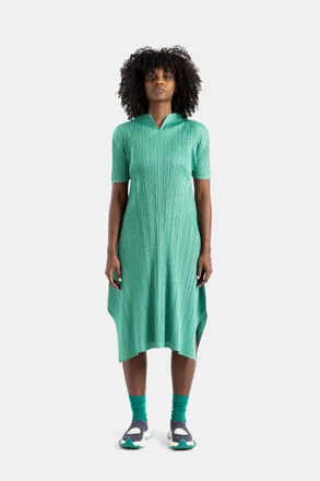 Pleats Please Issey Miyake Womens Monthly Colors Pleated Midi Dress Green