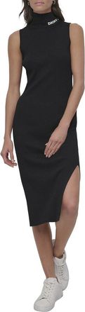 DKNY Dkny Neck Logo Rib Midi Dress
